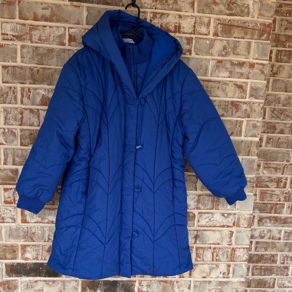 British Mist Royal Blue  Vintage Zipper Toggle Hooded Puffer Coat